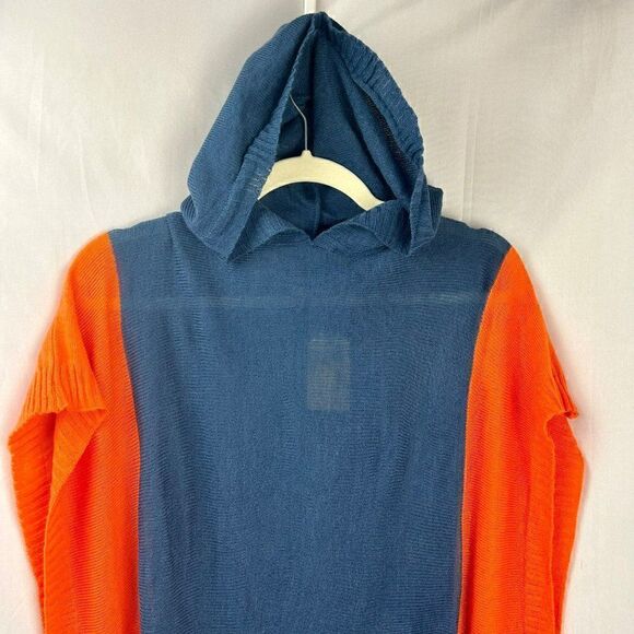 NEW Fanfare Gameday Knit Poncho Hoodie Sweater Wrap One Size Orange Navy Blue - Picture 2 of 9